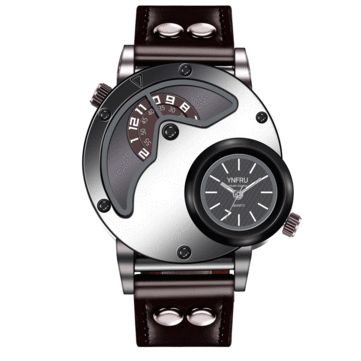 ynfru fashionable men creative watch dual display clock leather