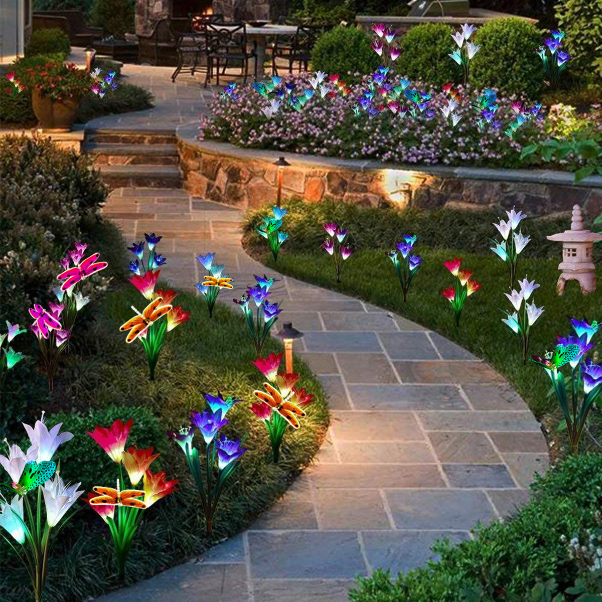 2pcs Set Waterproof Led Solar Stake Lily Flower Turtle Joe