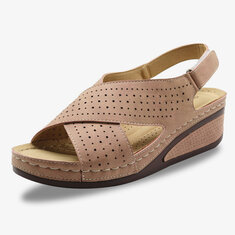 Women Cross Belt Hook Loop Lightweight Casual Wedge Sandals
