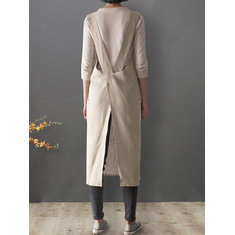 Japanische Cross Back Pocket Schürze aus fester Baumwolle Kleid