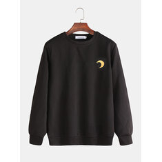 Sweat-shirt à manches longues à col rond de couleur unie pour hommes