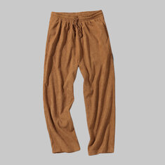 Hombres vendimia 100% poliéster color puro cintura elástica Pantalones