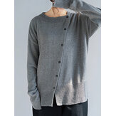 Mulheres Casual Crew Neck Front Button Blusas Soltas