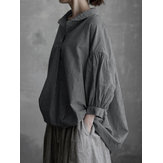 Plus tamanho Vintage com decote em v manga longa blusa irregular