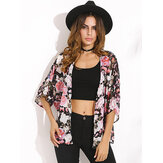 Vrouwen Floral Loose Batwing Sjaal Kimono Boho Sheer Cardigan