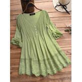 Jacquard geplooide kanten holle blouse