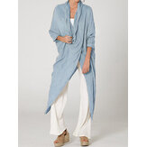 3/4 manga V Neck alta divisão irregular Hem Casual Camisa