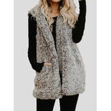 معطف فرو سميك مقنع بلا أكمام