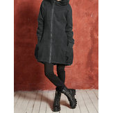 女性ソリッドロングスリーブフード付きコート