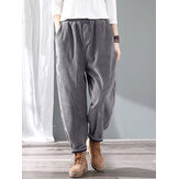 Original
Talla grande vendimia Pana Color sólido Cintura elástica Pantalones