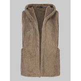 Vrouwen effen kleur mouwloze pluche capuchon vest jassen