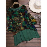 Vintage chiffon print patchwork blouse