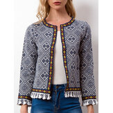 Ethnic Print Tassel Long Sleeve Coats