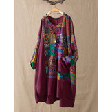 Ethnic Floral Print Patchwork Irregular Hem Plus Size Shirt