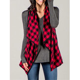 Frauen Plaid Sleeveless Mantel Strickjacken Casual Mäntel