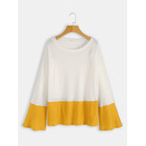 Cor do contraste One Camisolas de malha de manga de sino de ombro