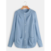 Casacos de malha com mangas compridas e mangas compridas com bolsos