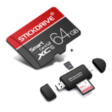 Original
StickDrive 64GB Clase 10 Tarjeta de memoria TF de alta velocidad con adaptador de tarjeta Cámara + 3 en 1 Type-C USB 2.0 Lector de tarjeta de memoria micro USB