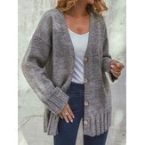 Cardigan con bottoni scollo a V tinta unita vintage da donna