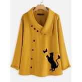 Женская каузальная пуговица из мультфильма Кот Блуза с принтом