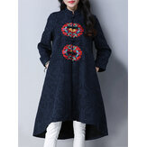 Etnische Vrouwen Lange Mouwen Geborduurde Jacquard Dip Hem Trench Coat