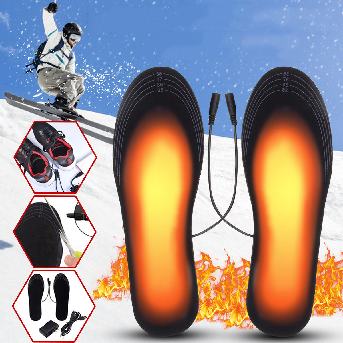 USB Chargement Électrique Chauffants Semelles Intérieures Pieds