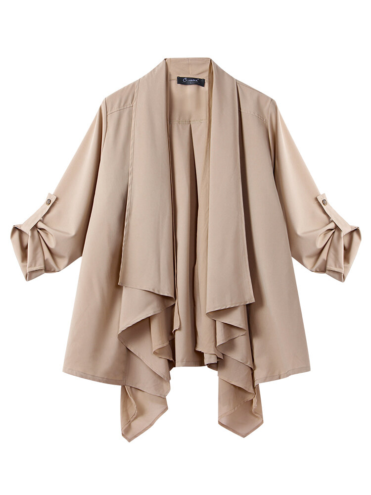 L-5XL Elegant Women Lapel Folding Sleeve Irregular Cardigans