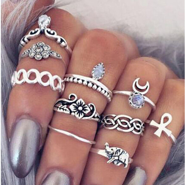 10szt Vintage Knuckle Rings Tribal Etniczne Hippie Joint Punk Ring Set dla kobiet