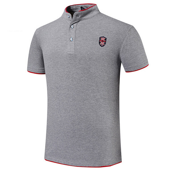 Maglietta Polo 7 Colori Ricamo Tinta Unita Colletto Diritto Bottone Taglia Grande per Estate