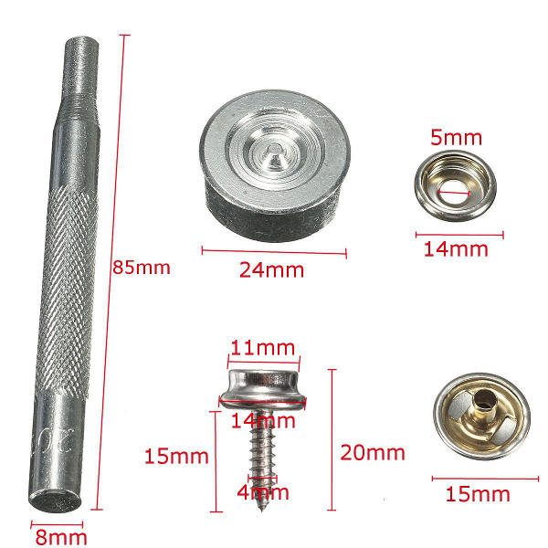 15mm Snap Fastener Stainless Steel Kit Canvas to Screw Press Stud Boat