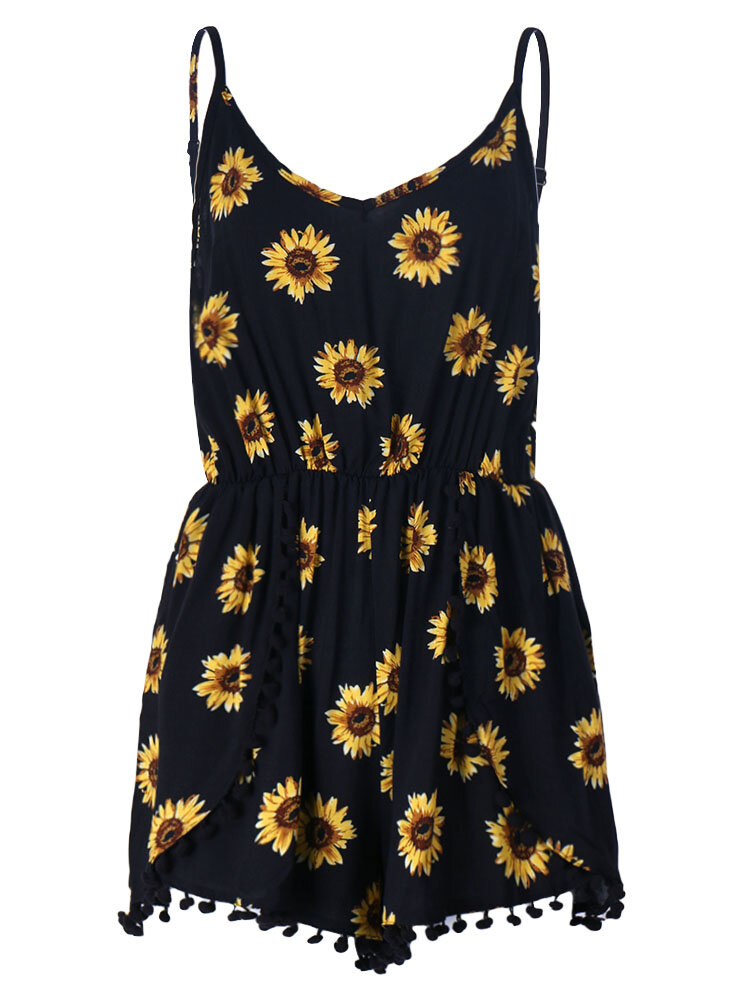 Sexy donne della cinghia dell'annata girasole stampati dei pantaloni di bicchierini pagliaccetti tuta