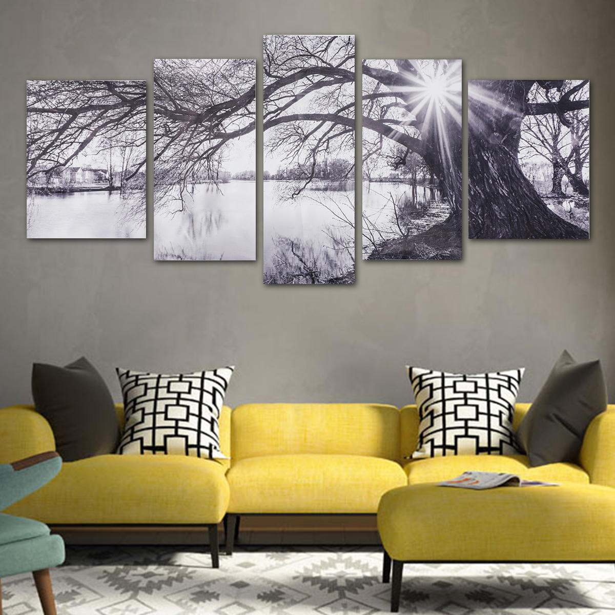 Modern Abstract Decorative Black And White Sun Paintings Pictures