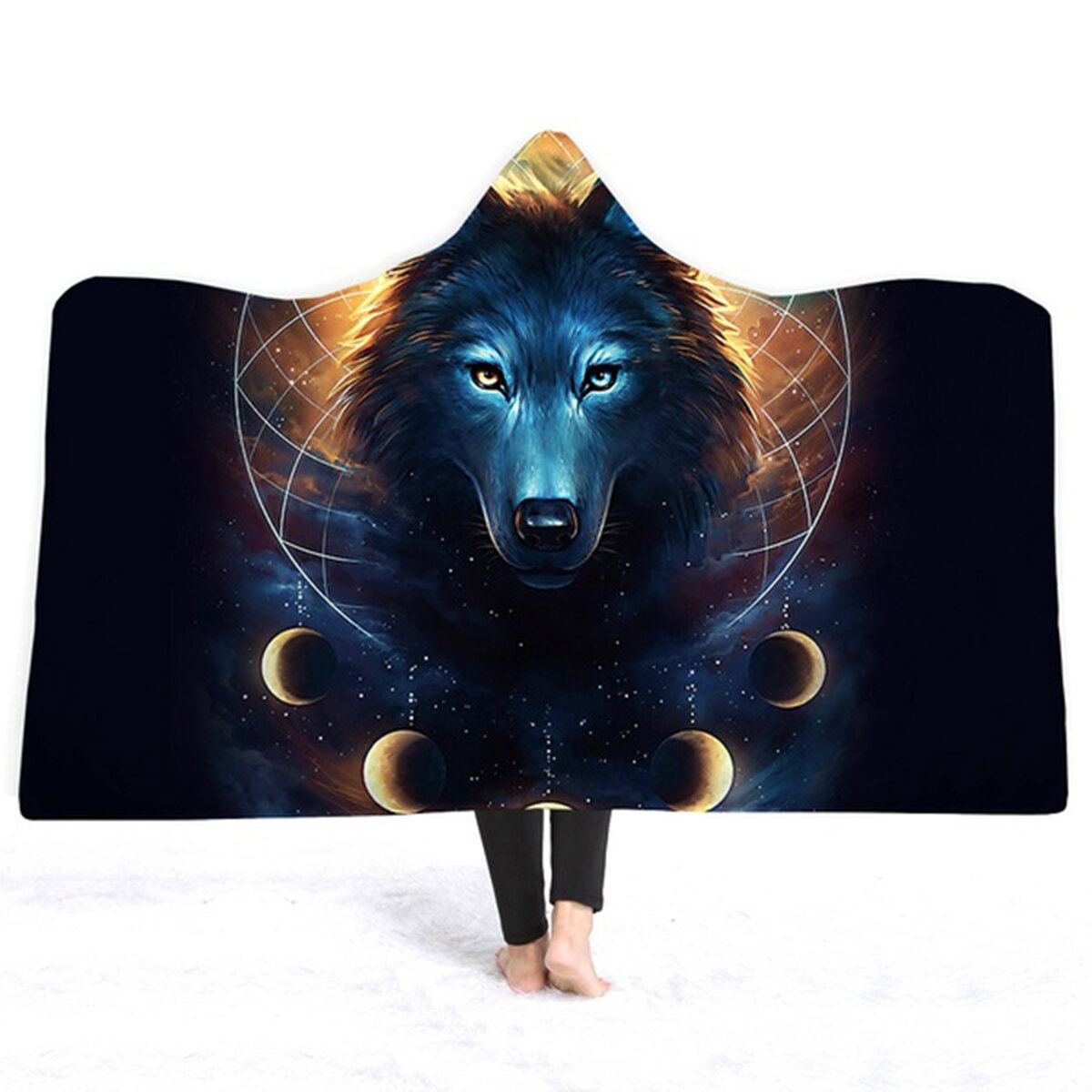 3d Wolf Hooded Blankets Short Plush Throw Cloak Soft Warm Bed Hooded Blankets Short Plush Throw Cloak