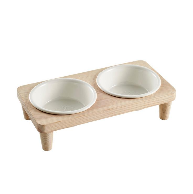 Ceramic Pet Bowl With Sturdy Ashwood Stand For Food And Water