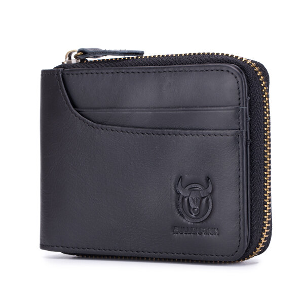 Brown Bull Captain Mens Genuine Leather Wallet,RFID Blocking Short Zip Around Bifold Purse Vintage Multi Secure Card Holder with ID Window