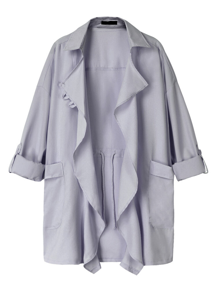 Plus Taille Casual Femmes Revers Col Cardigan &agrave; Manches Longues