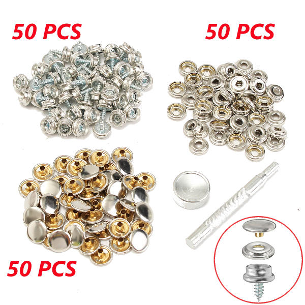 50Set Snap Fastener Screws With Attaching Tool For Boat Marine Canvas Cover