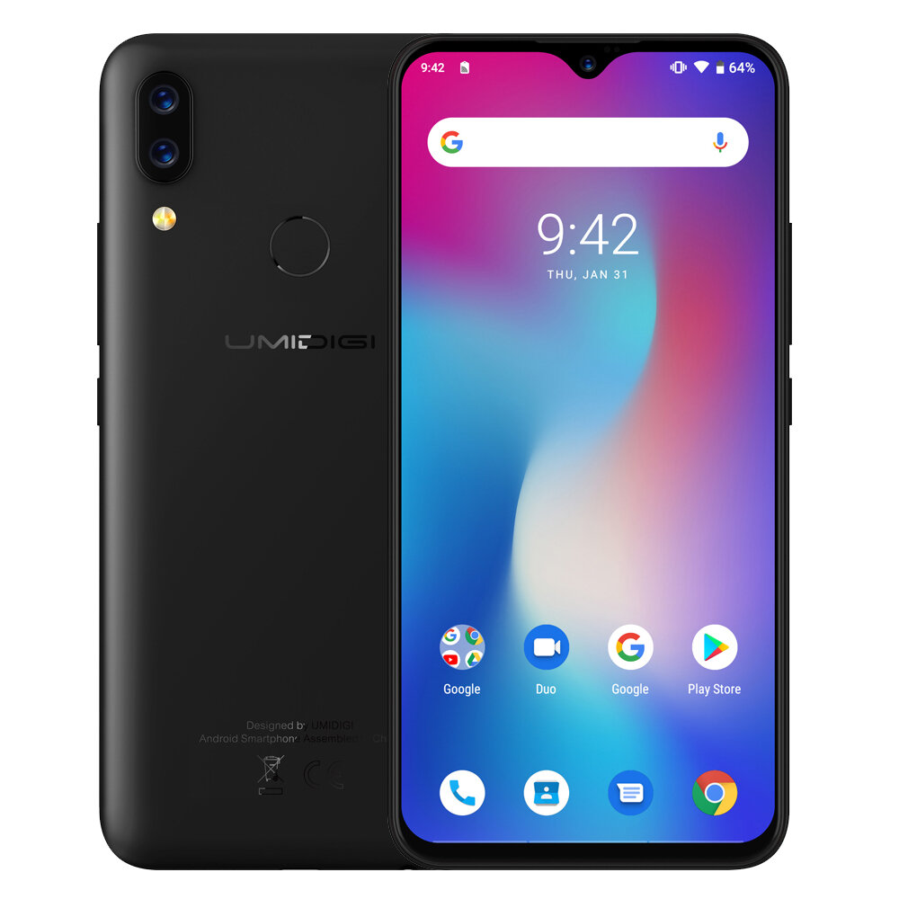 UMIDIGI Poder Global Bandas de 6.3 Polegada FHD + Waterdrop Display NFC 5150 mAh Android 9.0 4G 64G H&eacute;lio P35 4G Smartphone