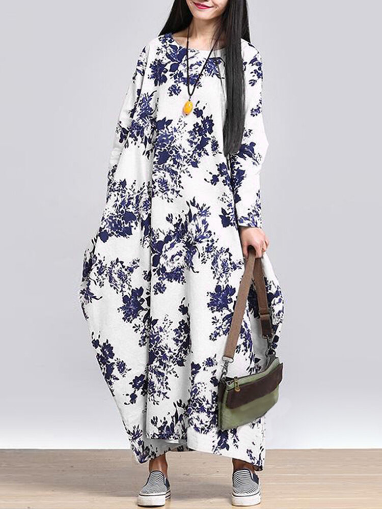 L-5XL عارضة المرأة فضفاضة الأزهار طباعة اللباس