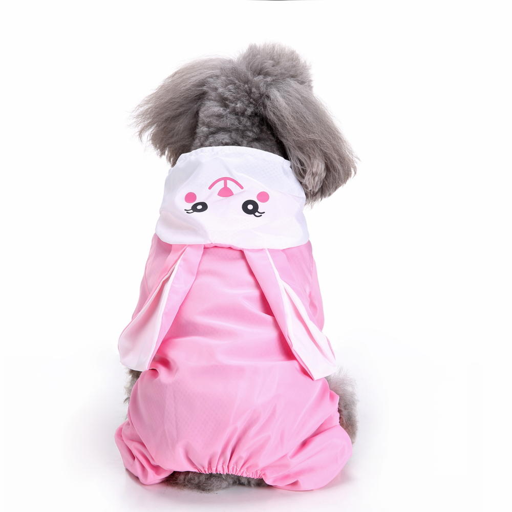 Waterproof Dog Raincoat Lucu Kelinci Kartun Pola Luar Berkerudung Jas Hujan
