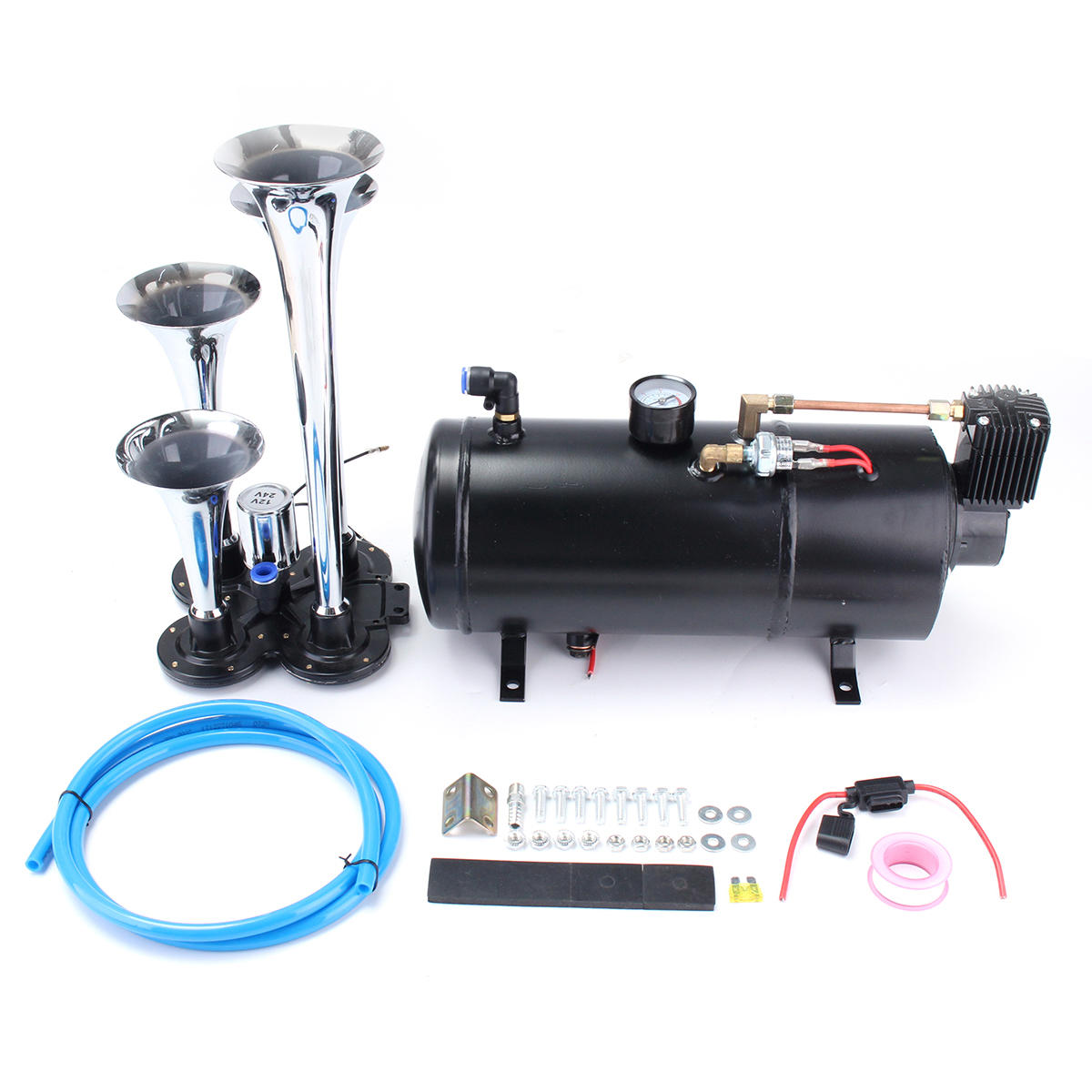 Air Horn Compressor >> Truck Train 4 Trumpet Chrome Air Horn Kit W 150 Psi 12v 3 Liter Air Compressor Air Horn Compressor >> Truck Train 4 Trumpet Chrome Air Horn Kit W 150 Psi 12v 3 Liter Air Compressor