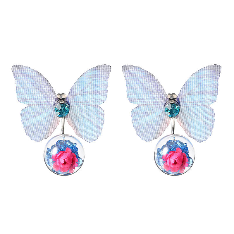 Trendy Crystal Glass Ball Flower Butterfly Stof Oorbellen voor Vrouwen 