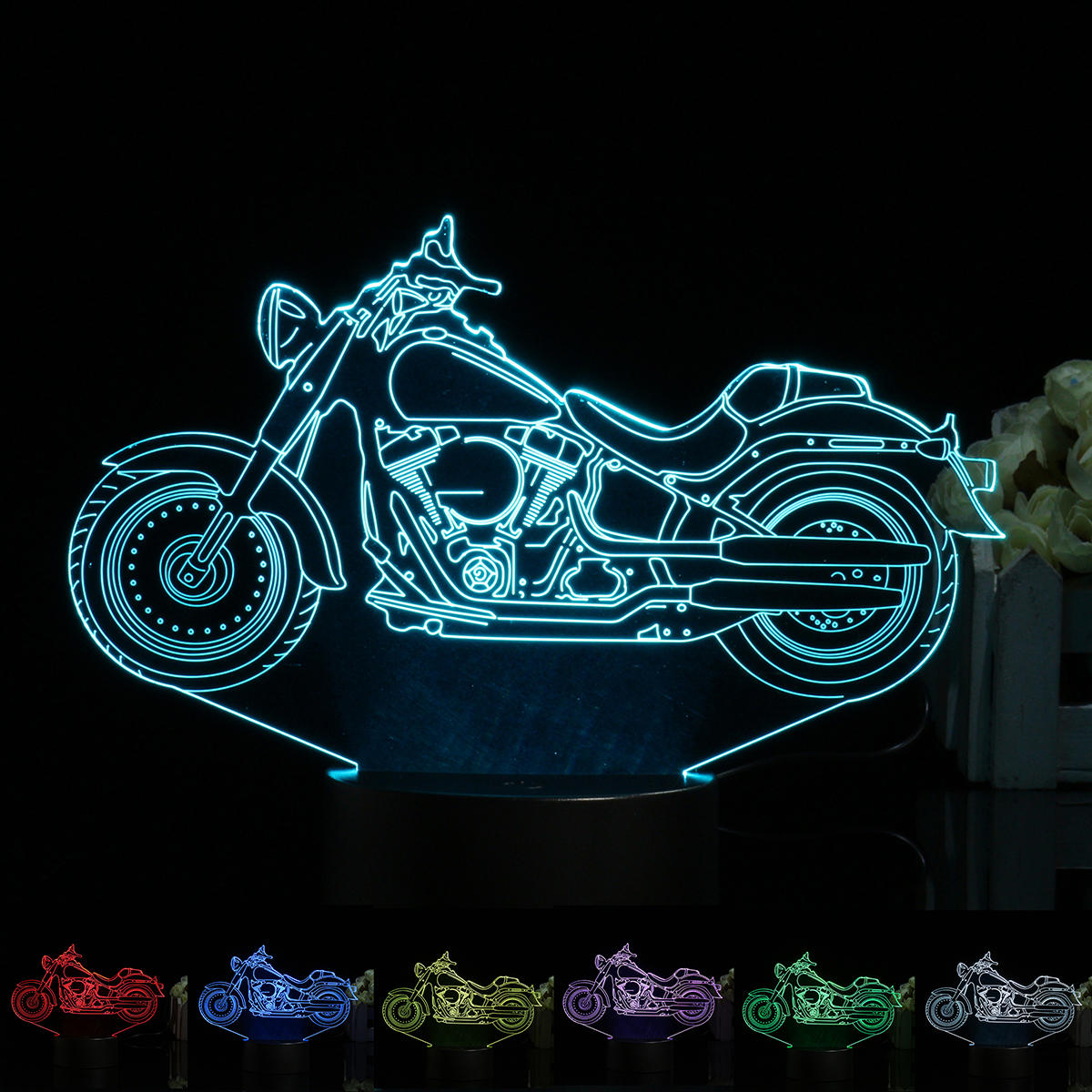 3d الوهم دراجة نارية ليد مكتب مصباح 7 لون تغيير اللمس التبديل ضوء