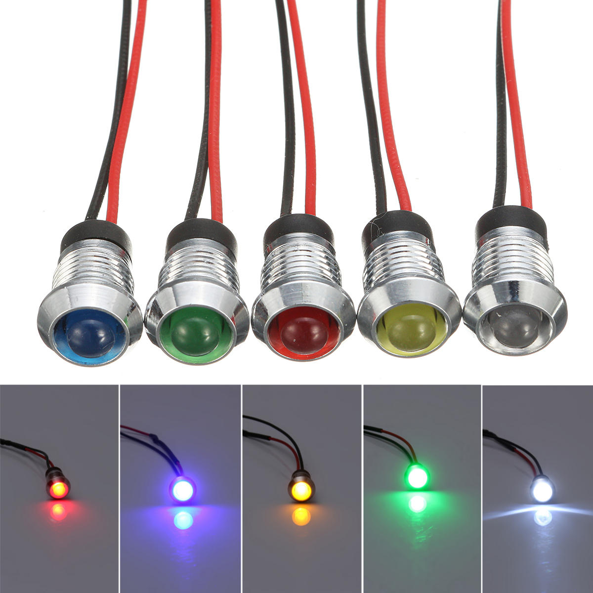 8 mm Led Indicatore Pannello Luce di avvertimento 12 V-Rosso//Blu//Verde//Giallo