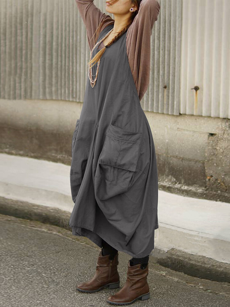 Mulheres Vintage mangas V Neck Straps Voltar Cruz S&oacute;lido Avental Vestido