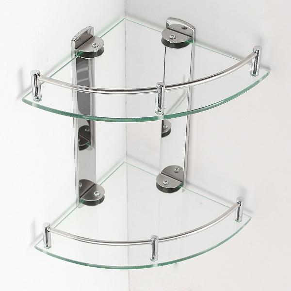 2 Layers Glass Bathroom Corner Shelf Wall Mounted Storage Large