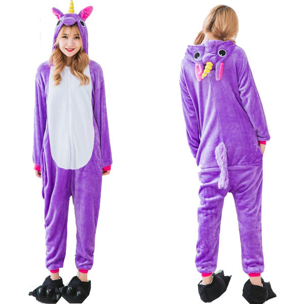 Plus Size Warm Flannel Unicorn Cartoon Unisex Pajamas Performance Costume