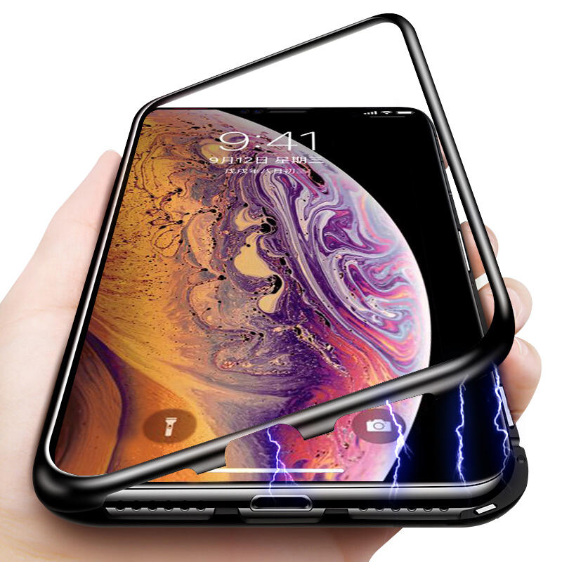 Bakeey iPhone用保護ケースXS磁気吸着式金属バンパー+ 9H強化ガラスバックカバー