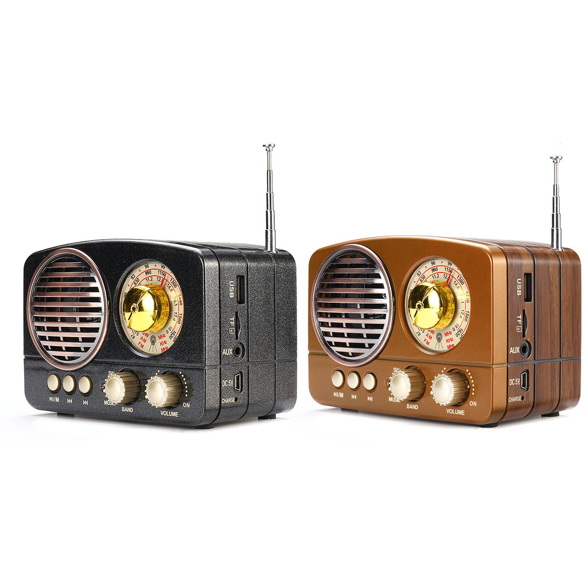 Potable 5W Retro Wireless Bluetooth Mini HIFI Głośnik Stereo Hansfree Zestaw słuchawkowy Wsparcie FM AM SW USB AUX TF Card