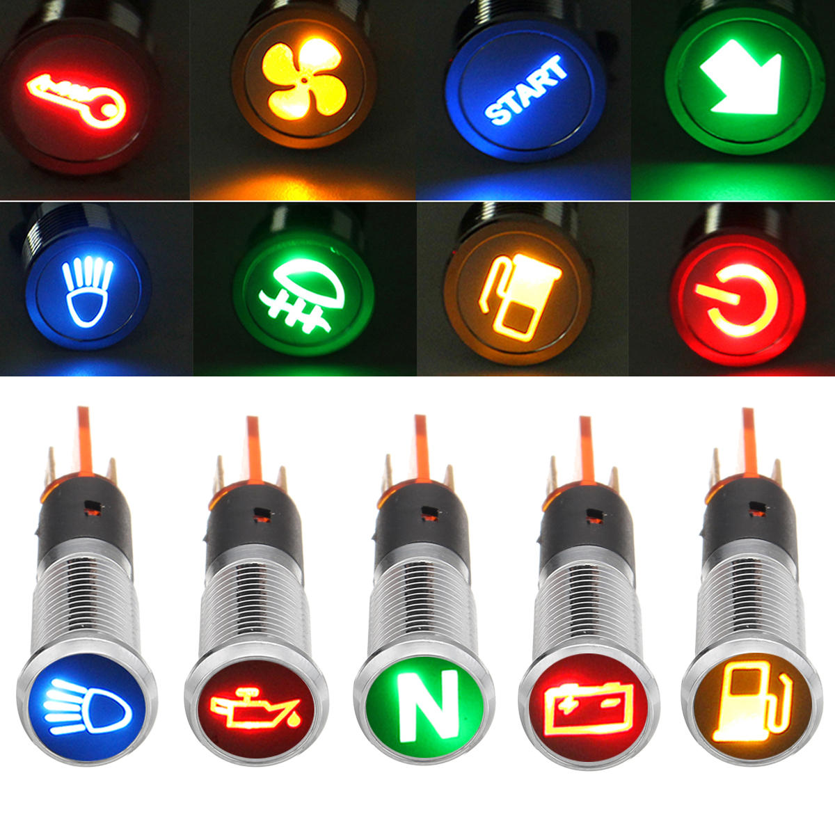 8 mm Led Indicatore Pannello Luce di avvertimento 12 V-Rosso//Blu//Verde//Giallo